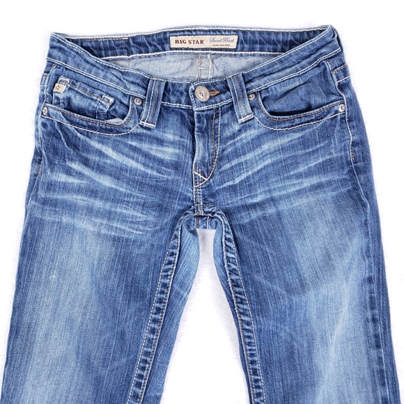 Big Star Jeans Sweet Boot Ultra Low Rise 26L Blue Embroidered Y2K Boho Chic - Picture 2 of 12
